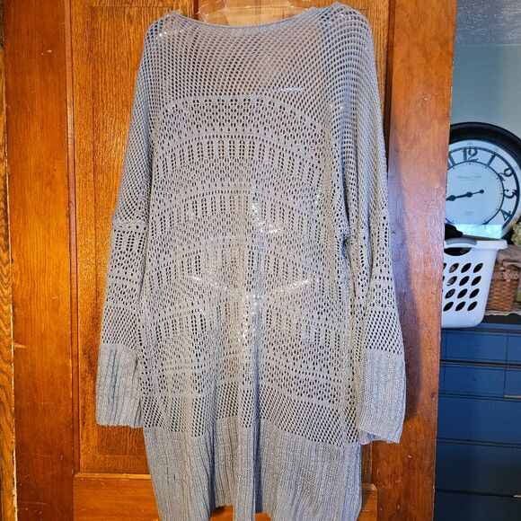 Women’s Small Blue-Gray Open Knit Lightweight Cardigan Sweater – New Cute Boho - Picture 3 of 4